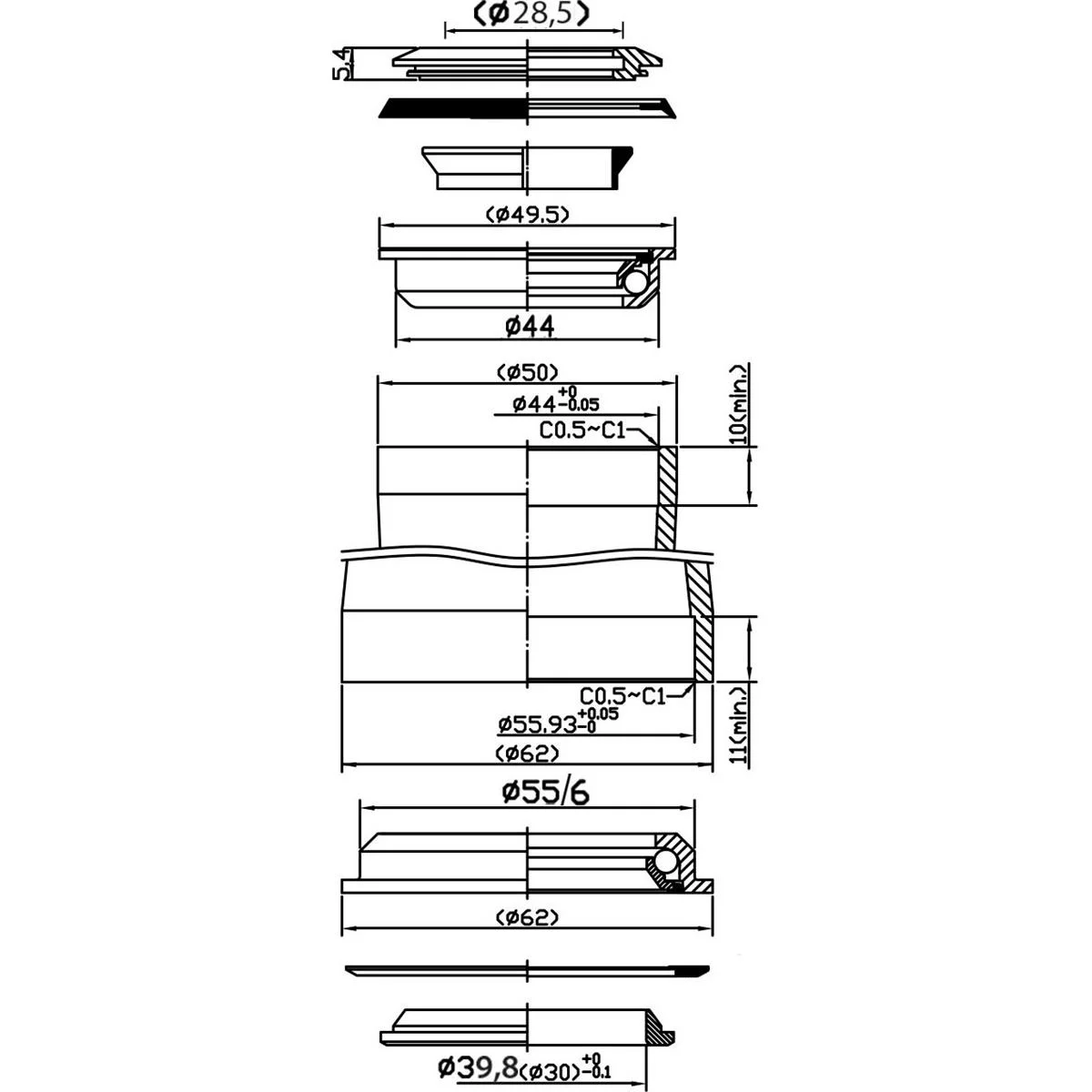 Semi-integrated tapered headset 1 1/8''–1.5'' steel black 3