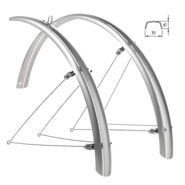 Urban mudguard kit 28 polycarbonate silver with sliding mount and Cristina stays