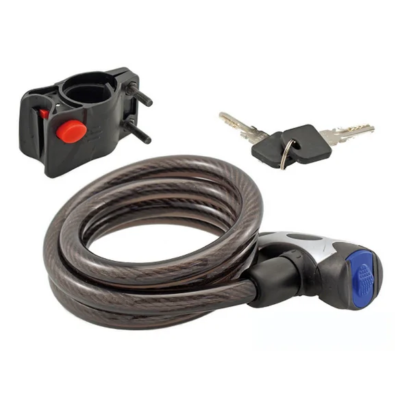 Spiral cable bike lock 12 mm 800 mm black with key and mount